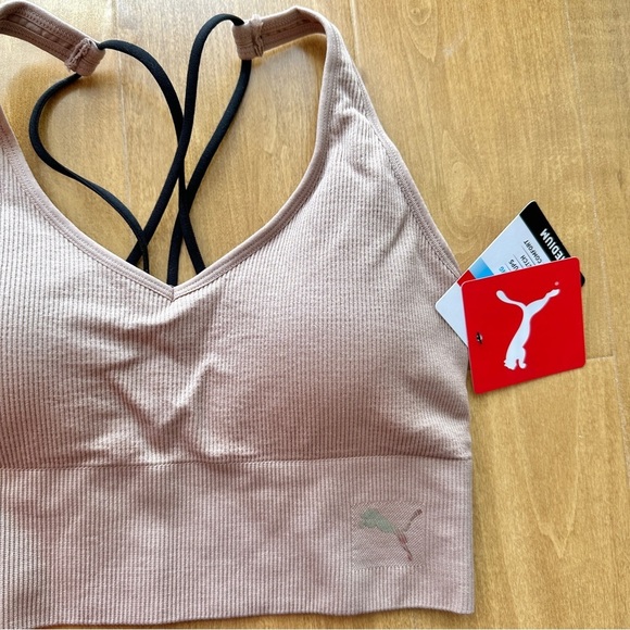 Puma Low Support Ribbed Seamless Bra, Bark/Blush Pink, Size Medium - Picture 7 of 14